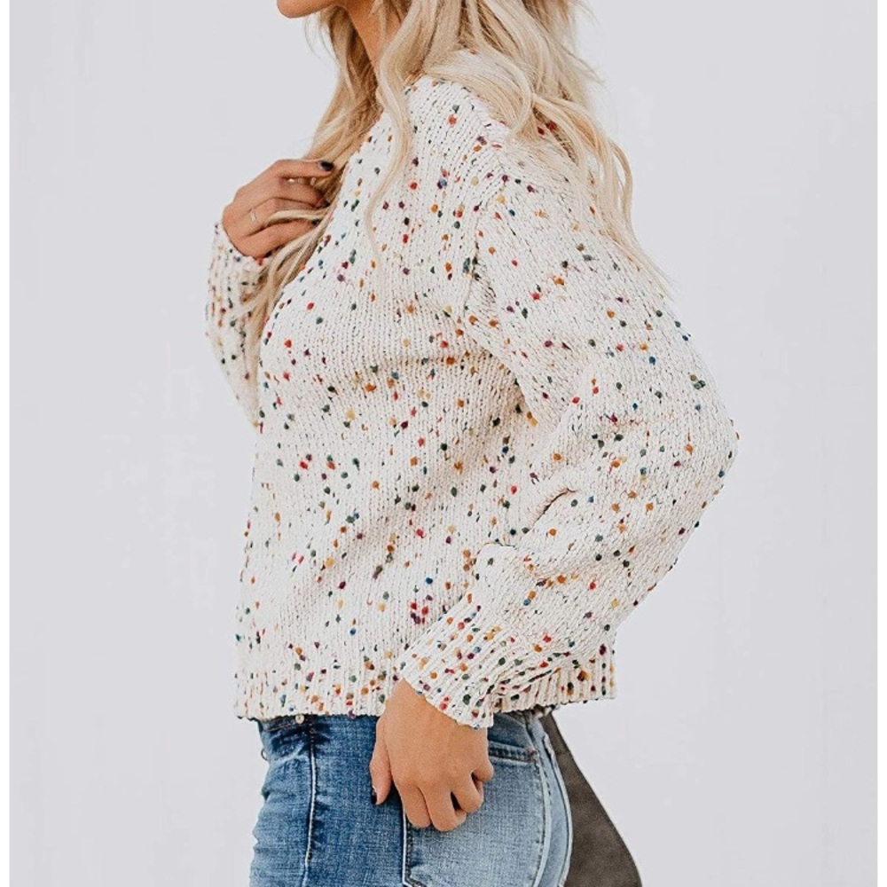 Confetti Pullover Crewneck Colorful Knit Sweater - Picture 5 of 9